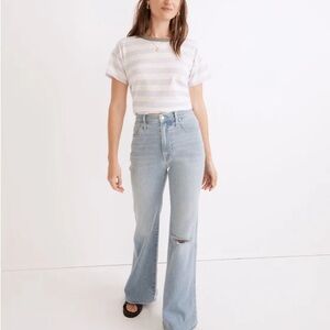 NWT Madewell Whisper Cotton Rib-Crewneck Ringer Tee in Thurman Stripe in Small